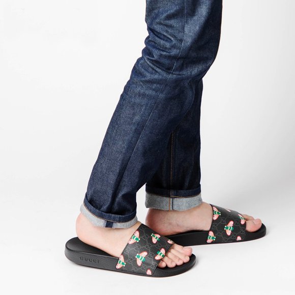GUCCI SHOES MENS BESTIARY GG SUPREME LOGO BEE PRINT SLIDES SANDALS main image 13